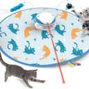 Interactive Cat Toy for Indoor Cats - 5 in 1 Cat Laser Toy Automtaic, Rechargble Motion Activated Hide and Seek Toy with Moving Feather, Tarck Balls and Chirping for Bored Kitten Exercise