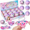 Cleboen 9 Pack Kids Makeup Blind Ball Party Favors - Surprise Cosmetic Blind Balls with Lip Gloss, Eyeshadow & Sponge Blusher (3 Styles, 2 with Mirrors), Party Favors Supplies Gifts for Girls