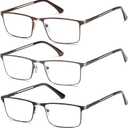 3 Pack Blue Light Blocking Reading Glasses for Men With Spring Hinge Metal Full Frame Lightweight Readers Classic Trend B +1.0