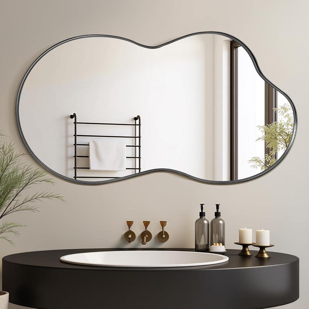 Suidia Irregular Wall Mirror, 36"x20" Bathroom Mirror Asymmetrical Mirrors Artistic Mirrors Decorative for Living Room Bedroom Bathroom Hallway Entryway, Black, Cloud Style