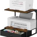 VYUOL Printer Stand with Storage for Desk, with Fabric Drawer Desktop Printer Stand Shelf Organzier for Home Office, for Above and Under Desk Printer Table, Fax Machine Copier Scanner, Brown
