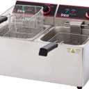 Winco Commercial-Grade Electric Countertop Deep Fryer, Dual Well,Silver