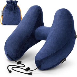 Rewondah Inflatable Travel Pillow for Sleeping Airplane - Inflatable Neck Pillow for Traveling on Plane with Washable Cover, Blow up Neck Travel Pillow for Airplanes, Cars - Portable and Comfortable (Navy)