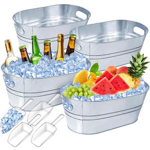 4 Gallon Ice Buckets for Parties, IKAYAS Galvanized Metal Ice Bucket Ice Tub with Scoop for Cocktail Bar Mimosa Bar Supplies, Large Champagne Bucket Beer bucket Metal Tub (4 Pack)