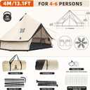 Oxford Bell Yurt Tent with Stove Jack, Easy-to-Maintain Yurts for All Year Living, 4 Season Yurt Tents for Camping, Family Glamping Tent for 2-6 People