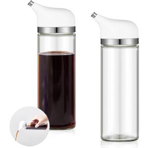 2 Pcs Cruet Dispenser Set 8 oz, White Glass Soy Sauce Dispenser, Small Olive Oil and Vinegar Bottles, Soy Sauce Bottle, Non Drip Spout Cruet Bottle Container for Kitchen Cooking
