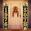 50th Birthday Party Banner Lighted Decorations for Men and Women - Black Gold Vintage 1976 50th Birthday Door Banners with LED Light, Fifty Years Birthday Party Supplies for Indoor Outdoor Decor