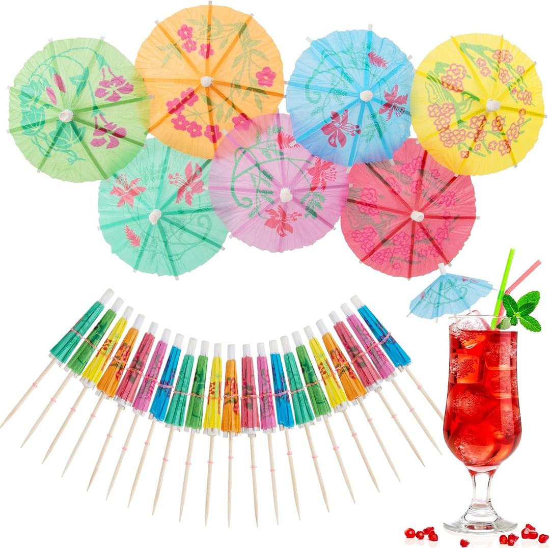 Cocktail Umbrellas - 50PACK Drink Umbrellas for Drinks, Paper Mini Umbrella for Drinks Hawaiian Cupcake Toppers Cocktail Garnishes Colorful Paper Toothpicks for Party Decorations (Multicolor)
