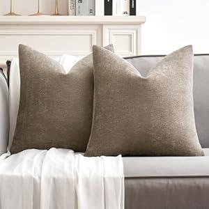 MIULEE Pack of 2 Light Brown Decorative Pillow Covers 20x20 Inch Soft Chenille Couch Throw Pillows Farmhouse Cushion Covers for Home Decor Sofa Bedroom Living Room 