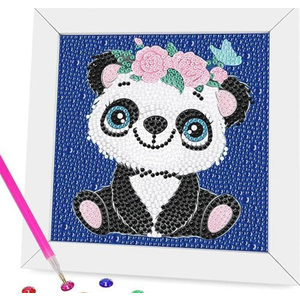Pack of 2 Miairivy Diamond Painting for Kids, 5D Animal Diamond Art Mini Small Kit(with Wooden Frame), DIY Cute Panda Big Gem Painting Set, Paint by Diamonds Crafts for Girls Boys Ages 4-12