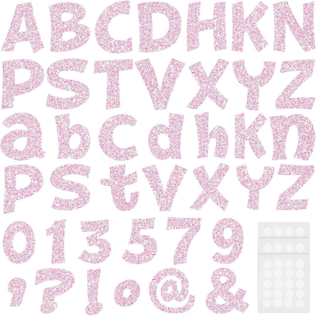 Colarr 216 Pcs Glitter Bulletin Board Letters for Classroom Numbers Alphabet 4 Inch Poster Board Letters with Adhesive Dots Punctuation Symbols Cutout Bulletin Display School Decor(Iridescence Pink)