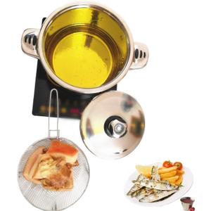 6QT Deep Fryer Set Stainless Steel Deep Fry Basket & 3-Ply Deep Frying Pot Sauce Pan With Lid