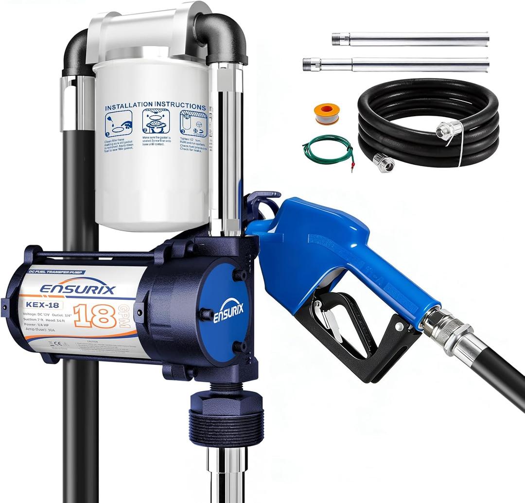 12V Fuel Transfer Pump Kit 18 GPM - Explosion-Proof Gas & Diesel Transfer Pump with Auto Shut-Off Nozzle & Filter - 12 Volt Heavy Duty Fuel Transfer Tank Pump for Tractors, Boats & Job Sites