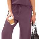 WIHOLL Beach Vacation Clothes for Women 2 Piece Travel Airport Outfits Fashion 2026 Comfy Summer Matching Sets Women Clothing Tropical Wide Leg Pants Lounge Sets Pjs Dark Purple L