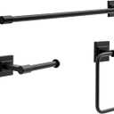 Delta Faucet McLaren 3-Piece Bathroom Set, Matte Black, 18"/24" Towel Rack, Toilet Paper Holder, Ring MCL63-MB