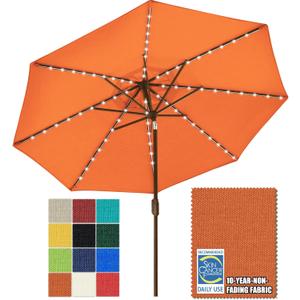 EliteShade USA 10-Year-Non-Fading 9ft Market Patio Umbrella, Commercial Grade Table Sun Umbrella with 80 Solar LED Lights, Crank Open, Windproof & UPF 50+ UV Protection for Garden, Deck, Pool, Backyard, Rust