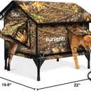 Heated Cat House for Outside,Extremely Weatherproof&Insulated in Winter,Elevated Outdoor Cat Shelter with Waterproof Eaves&Escape Door for Feral Stray Barn Cats(Leaves,M)