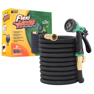 Flexi Hose Expandable Garden Hose with 8 Function Nozzle, 50FT  Lightweight Retractable Garden Hose, Water Hose  NoKink Flexibility, 3/4 Inch Solid Brass Fittings and Double Latex Core