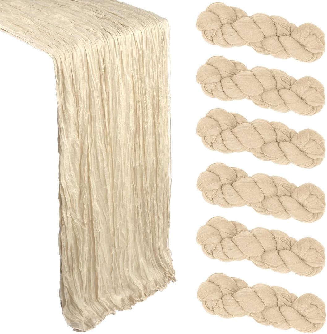 6 Pack Beige Cheesecloth Table Runner 10Ft Easter Spring Gauze Cheese Cloth Table Runner 35x120 Inch Boho Sheer Rustic Fabric for Party Decor Baby Shower Wedding Holiday Decorations