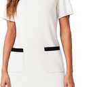 Wenrine Womens Work Dress Business Casual Contrast Color Elegant Short Sleeve Knit Summer Mini Dress, White, Size L