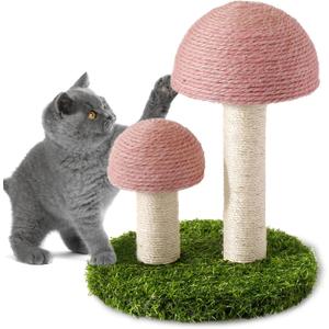 Cat Scratching Post - Mushroom Cat Scratcher Featuring with Natural Sisal Caps Scratch Pole and Sturdy Base for Kittens & Small Cats - Pink