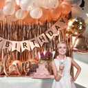 Rose Gold Birthday Decorations for Women - Happy Birthday Decorations Kit, Girls Party Supplies Includes Curtains, Balloons, Banner, Tablecloth, Cake Toppers, and More for a Chic Celebration