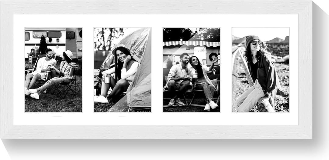 8x20 Oak Wood Picture Frame - 8x20 Photo Frame with Mat Display 4Pcs 4x6 Photos, 4x6 Picture Frame Wood, Natural Solid Wooden Picture Frames for Wall Art Photo and Prints(1 Pack, White)