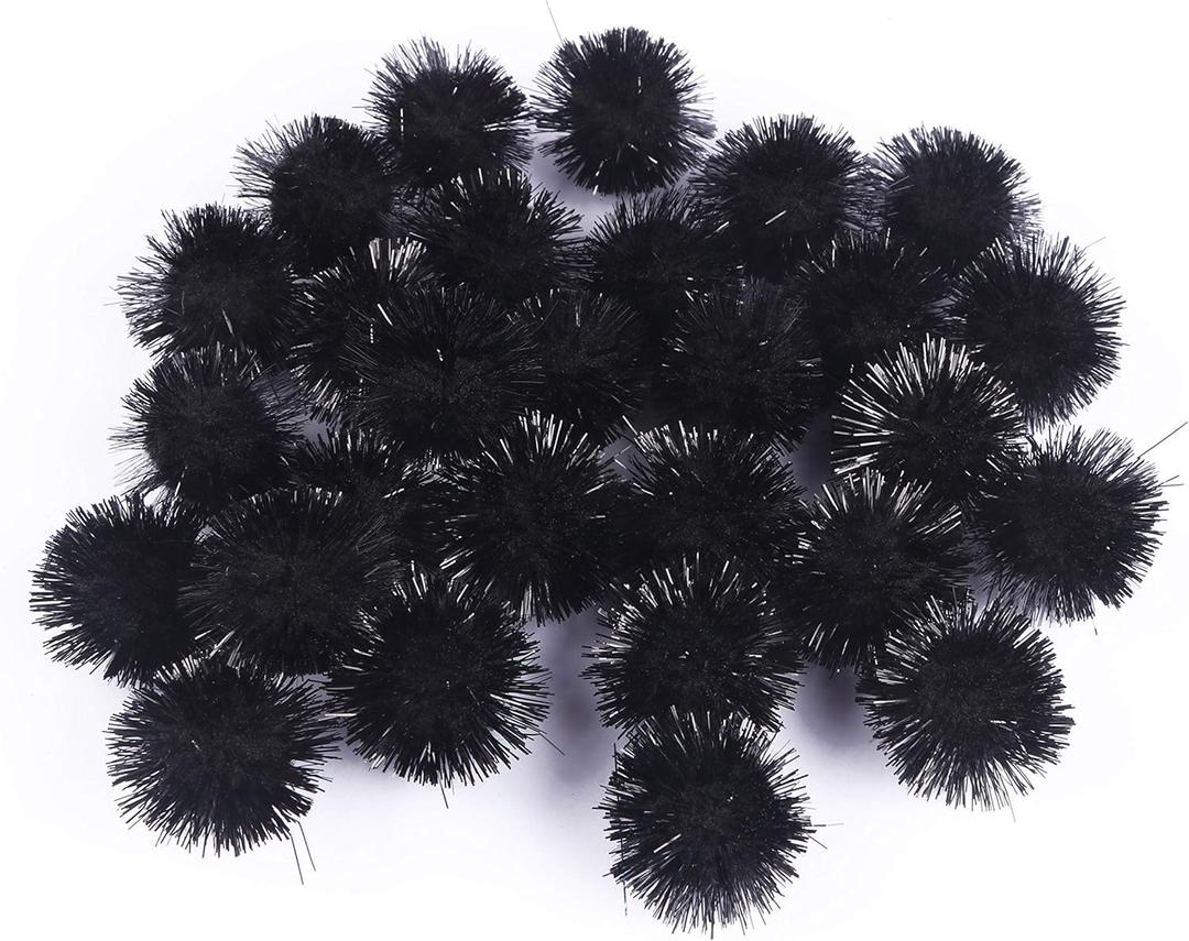 YYCRAFT 100pcs Glitter Tinsel Pom Poms Sparkle Balls for DIY Craft/Christmas Party Decoration/Cat Toys(25mm,Black)