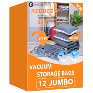 GONGSHI Vacuum Storage Bags, Space Saver Seal Bags For Clothing, Travel Luggage,Blankets, Comforters, Pillows, Clothes Storage.6 Jumbo