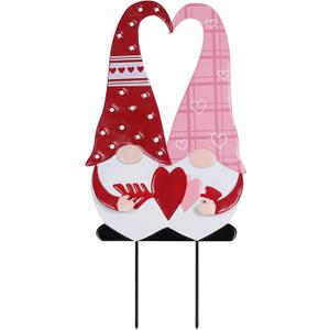 YEAHOME Valentines Day Decorations Outdoor, Red Pink Gnomes Decorative Garden Stakes with Arrow Heart for Valentines Day Decor, Metal Yard Stakes for Home Garden Porch Lawn Wedding Anniversary Party