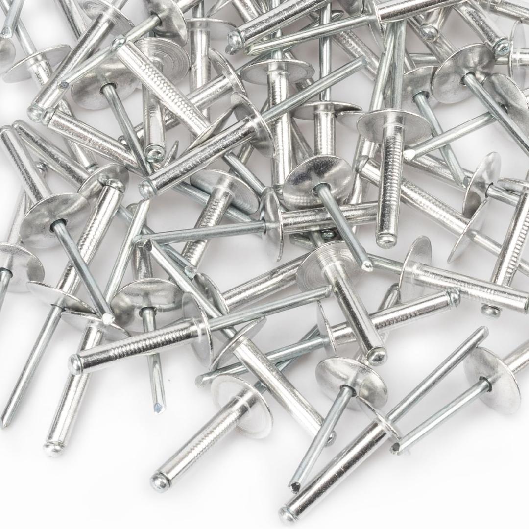 60pcs 3/16 x 1" Flange Aluminum Rivets, Self-Plugging Flange Blind Rivet, Large Open End Pop Rivets Fastener Kits for Metal, Automotive, Grip Range 11/16-3/4"