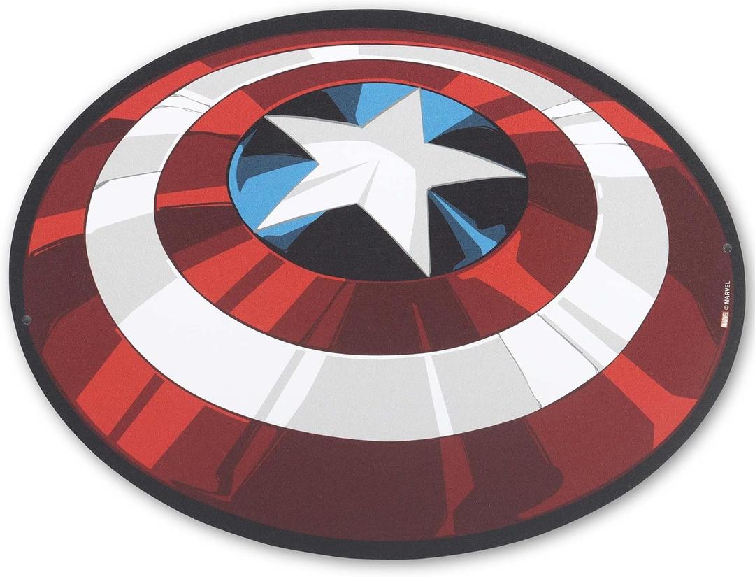 Marvel Captain America Dimensional Shield Metal Sign - Fun Captain America Wall Art for Home (Red/White)