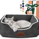 Cat Dog Bed for Pets, Rectangle Pet Bed Gift for Puppy and Kitten, Machine Washable Calming Fluffy Pet Couch Sofa for Indoor Outdoor, Portable Soft Cat Bed with Non-Slip Bottom (Small, Dark Grey)