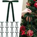 2 x 12 Pcs Green Velvet Bows for Christmas Tree 1 Inch, Vintage Christmas Tree Bows Ornaments for Wreaths Garland Holiday Home Outdoor Indoor Xmas Decorations 9 X 13 Inch (Green, 1 Inch)