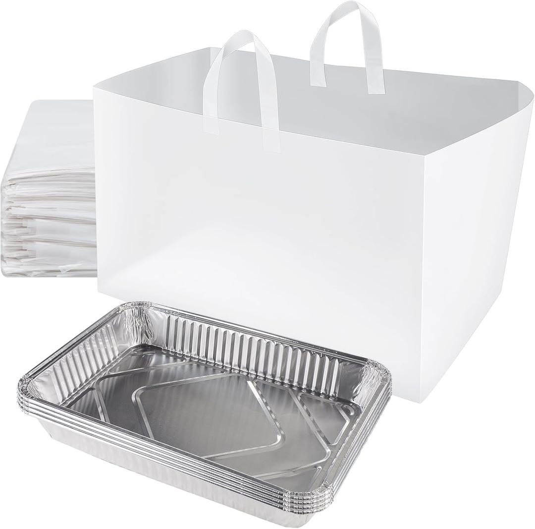 100 Pcs 22" x 14" x 15.25" Full Tray Catering Bags Take out Bags Bulk Catering Bag with Cardboard Bottom and Soft Loop Handles for Restaurant, Retail, Business