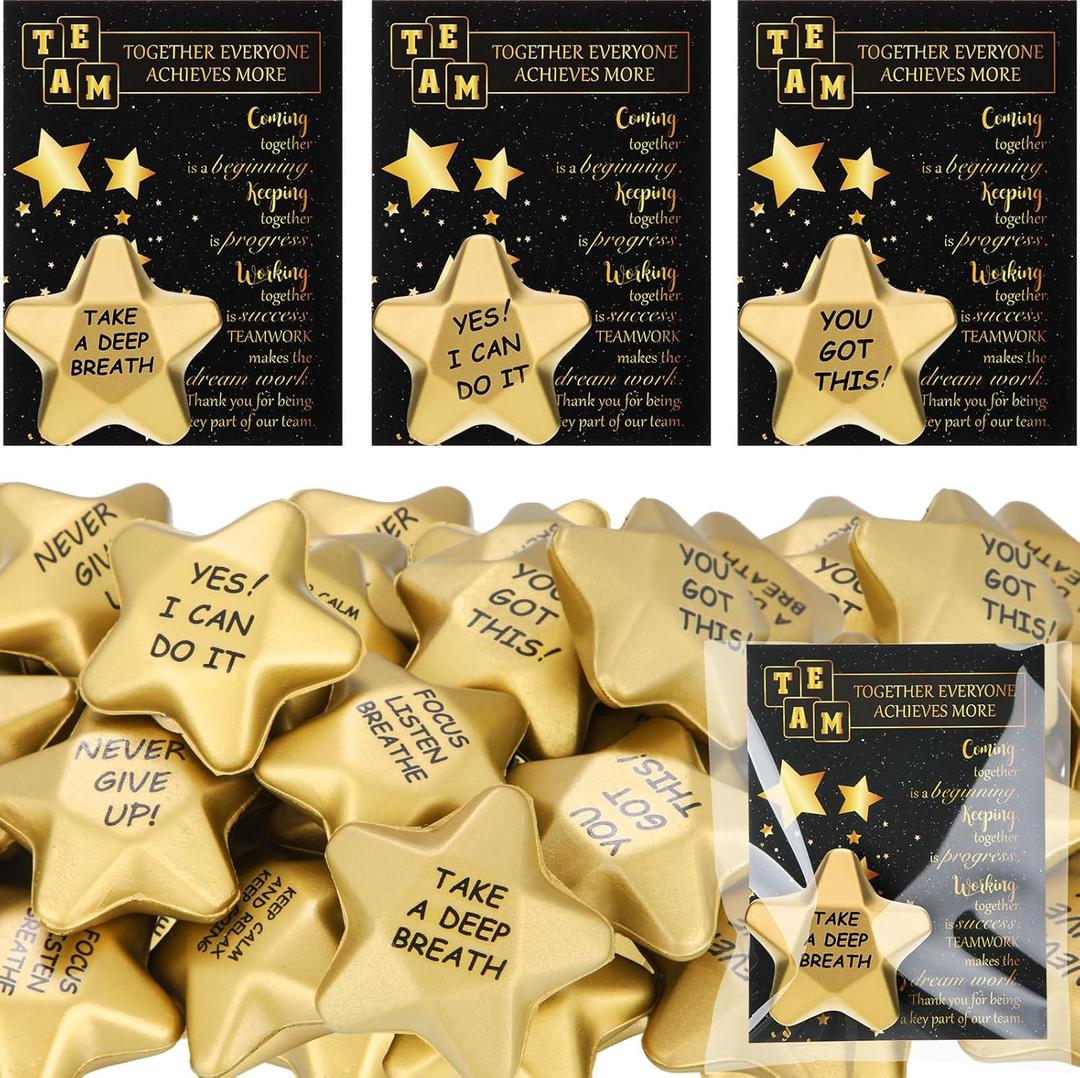 DEEKIN 24 Pack End of Year Gifts for Students Smile Squeeze Star Stress Balls with Blessing Cards for School Classroom Prizes Gifts Exchange Classroom Party Favors Boys Girls(Encourage)