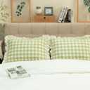 Pillow Shams Set of 2 Yarn-Dyed Pure Cotton Retro Ruffle Flounces Trim Green Check Decorative Pillow Cases for Home Bedroom Decor Standard 20x26 Inch