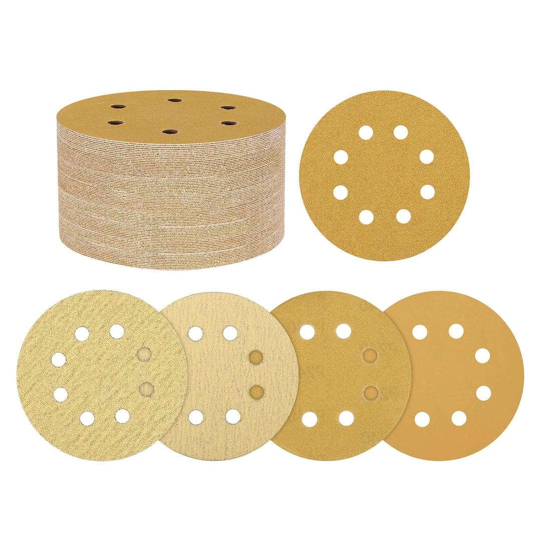100 Pack Sanding Disc Kit 5 Inch 60/80/120/220/320 Grit 8 Hole Hook and Loop Random Orbital Sandpaper for Drywall Sander Wood Metal