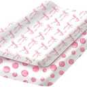 2 Pack Baby Changing Pad Covers, Changing Table Cover for Girls, Pink Bow Changing Pad Covers 32'' x 16'' Safe Snug Fitted Diaper Table Sheet Fits Standard Changing Tables and Dressers(Bassinet)