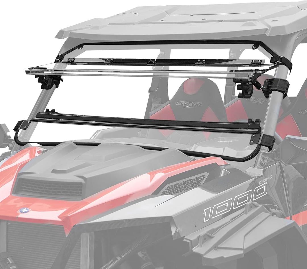 Flip Up Windshield for Polaris General 1000/XP 1000 2016-2026 Accessories, Clear 1/5'' Hard Coated Scratch Resistant Poly Split Adjustable Windshield, Can be Full Open/Closed/Vented Window