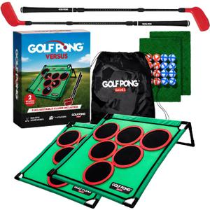 Chipping Game, 2 Boards, 2 Adjustable Ambidextrous Clubs | Head-to-head play, indoor and outdoor practice, jumbo lawn game for backyard parties, golf gift