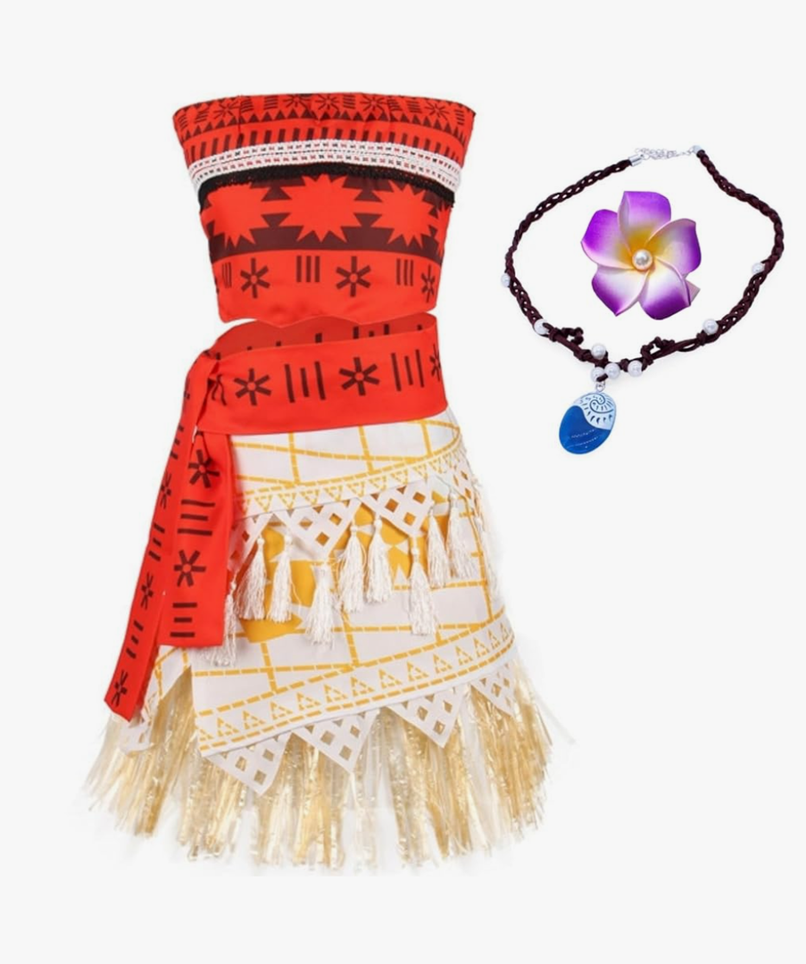 Tropical Island Princess Costume for Women, Hawaiian Adventure Dress with Necklace for Halloween Cosplay, M