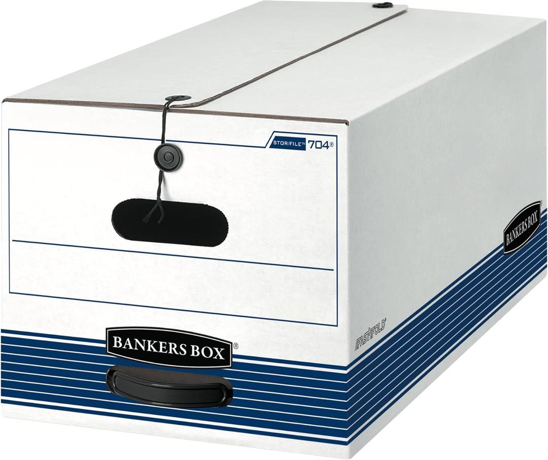 Bankers Box 12-Pack Medium-Duty String & Button File Storage Box, FastFold Assembly, Letter, STOR/FILE, (00704)