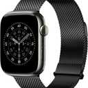 Bestsure Milanese Loop Watch Band Compatible with Apple Watch 42/44/45/46/49mm, Metal Stainless Steel Mesh, Dual Magnetic Clasp, for Series 9/8/7/6/5/4/SE/3/2/1, Ultra, Men & Women, Black