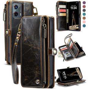 Defencase Compatible with Moto G 5G 2024 Case, RFID Blocking Wallet Case for Motorola Moto G 5G 2024 Fashion PU Leather Flip Strap Zipper Card Holder Phone Case for Women, Coffee