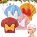 2 x Microfiber Hair Drying Caps, Christmas Absorbent Hair Towel Wrap for Women Wet Hair Quick-Drying Hair Towels, Soft Bow Tie Wet Hair Towel Wrap for Party Favors Goody Bag Filler (4 PCS)