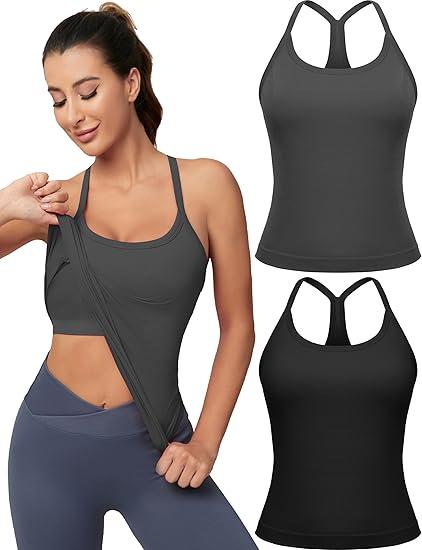 Workout Tank Tops for Women with Built in Bra, Sleeveless Gym Tops Seamless Racerback Athletic Yoga Shirts 2 Pack S Workout Tank Tops for Women with Built in Bra, Sleeveless Gym Tops Seamless Racerback Athletic Yoga Shirts 2 Pack S