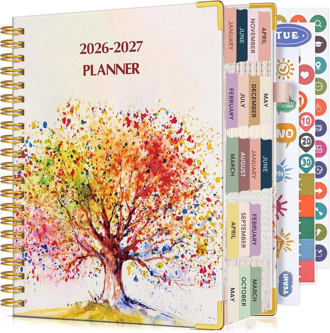 Planner 2026-2027, 18 Months Weekly and Monthly Daily Planner from January 2026 - June 2027, 5.75" x 8.38" A5 Hardcover Agenda Organizer Book 2026 with Tabs, Spiral Yearly Calendar Planners for School Work Home, Colorful Tree of Life
