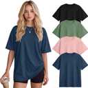 4 Pack Women's Oversized T Shirts Short Sleeve Cotton Crewneck Baggy Workout Tops Loose Fit Summer Basic Tees (M)