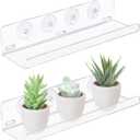 Sumerflos 2 Pack Window Shelves for Plants, Clear Acrylic Suction Cup Shelf, Window Sill Extender Floating Shelves for Indoor Plant, Flowers, Succulents, Seed Starter Pots